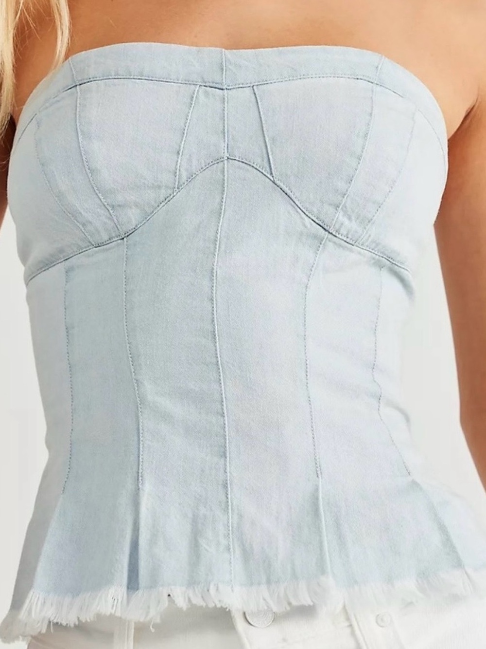 Free People Better Day Cropped Tube Top Small Light Denim Pre-owned